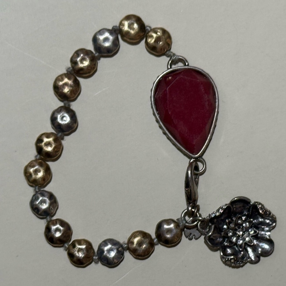 Lucky Brand Red Gem Gold and Silver Bracelet Excellent Condition